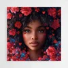 tableau visage femme fleurs rouges 1.webp