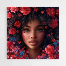 tableau visage femme fleurs rouges 1.webp
