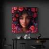 tableau visage femme fleurs rouges carre 4.webp