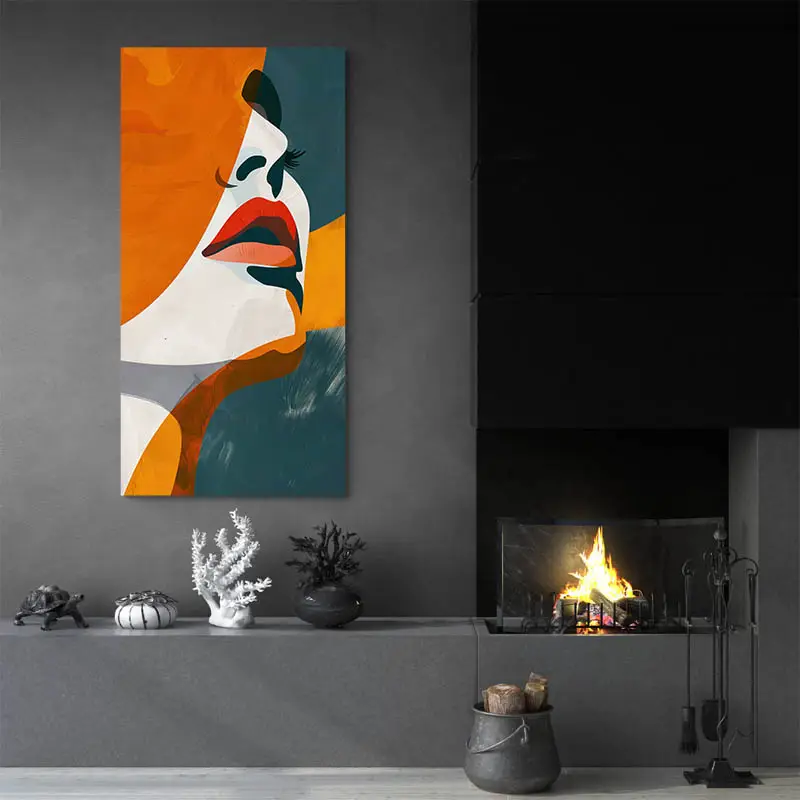 tableau visage minimaliste orange et bleu portrait 1 2 3.webp