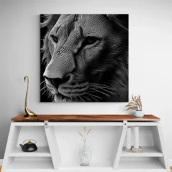 Tableau lion art digital meuble blanc.webp