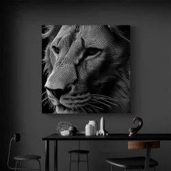 Tableau lion art digital mur noir.webp