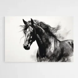 tableau peinture cheval noir et blanc 1.webp