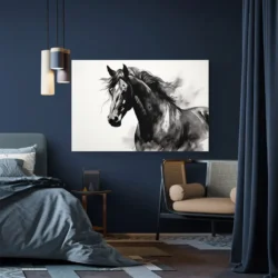 tableau peinture cheval noir et blanc paysage 3 2 3.webp