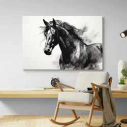 tableau peinture cheval noir et blanc paysage 3 2 4.webp
