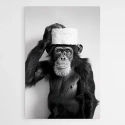 tableau singe noir et blanc toilettes 1.webp