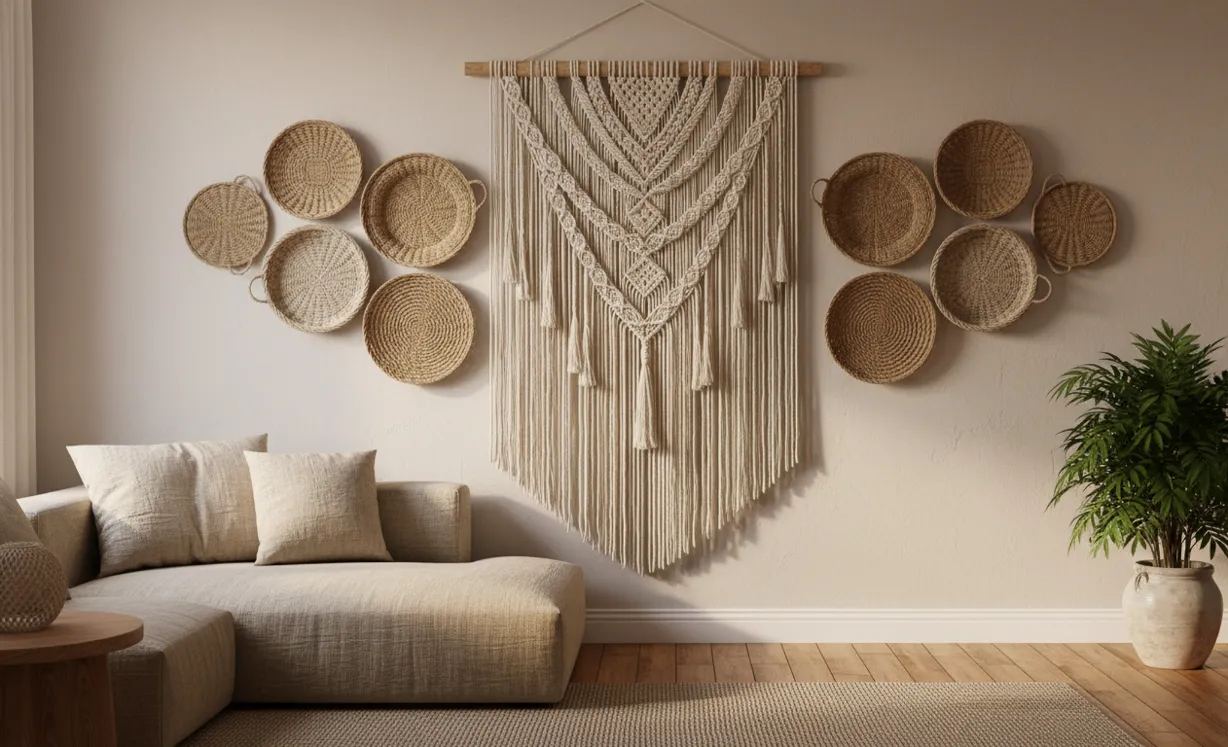 Comment décorer un grand mur de salon déco nature boheme