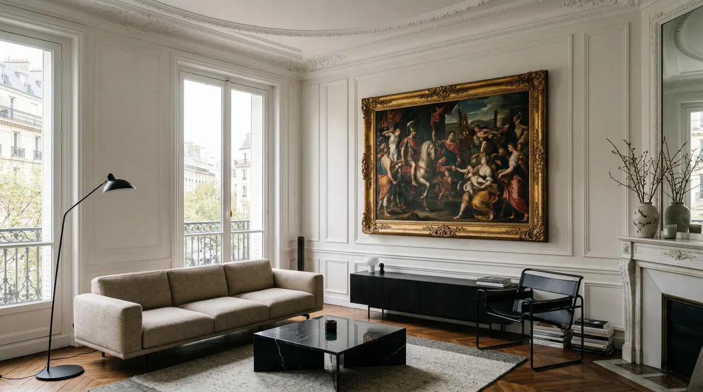 Les grands mouvements artistiques majeurs qui ont marqué l'histoire de l'art salon haussmannien, reproduction Renaissance, cadre doré, mobilier minimaliste