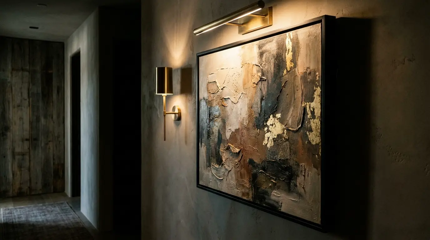 Comment décorer un couloir long et étroit avec des cadres ? éclairage spot galerie d'art tableau cadre noir couloir déco couloir cadres habiller mur couloir mise en lumière