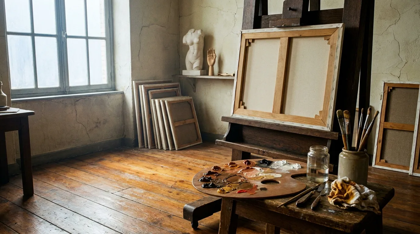 Atelier de peintre du XIXe siècle évoquant celui de Gustave Courbet