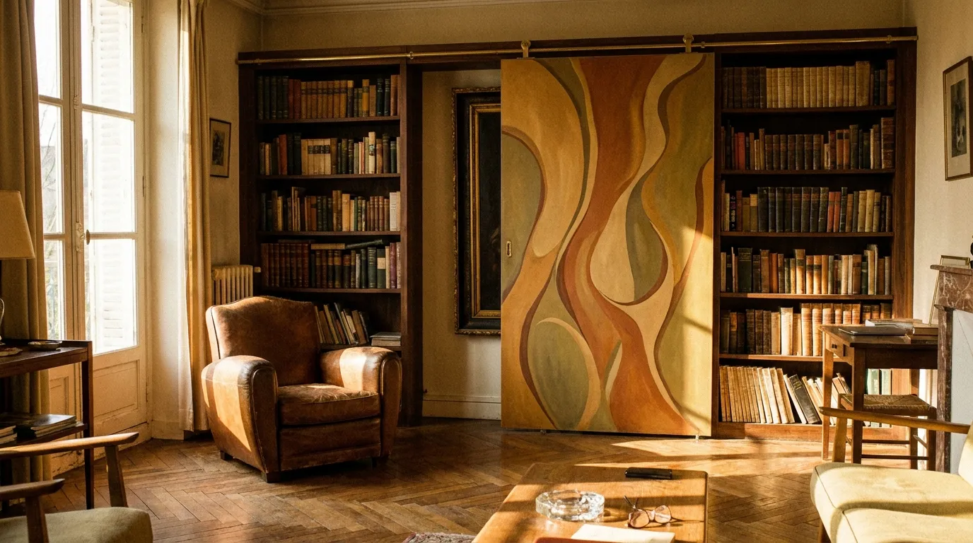 Panneau coulissant peint par André Masson dissimulant L'Origine du monde chez Jacques Lacan