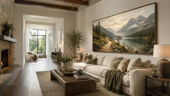 salon perspective avec tableau paysage