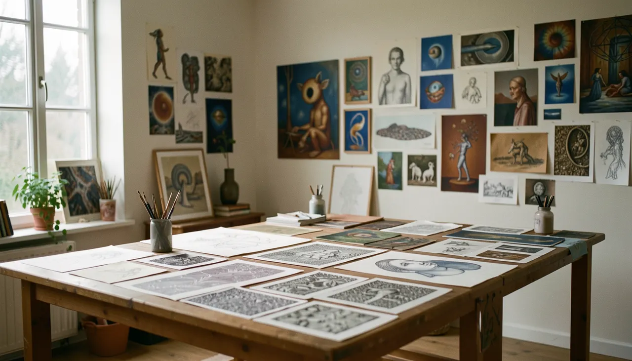 Atelier pionnier Atelier d'artiste surréaliste avec collages et croquis