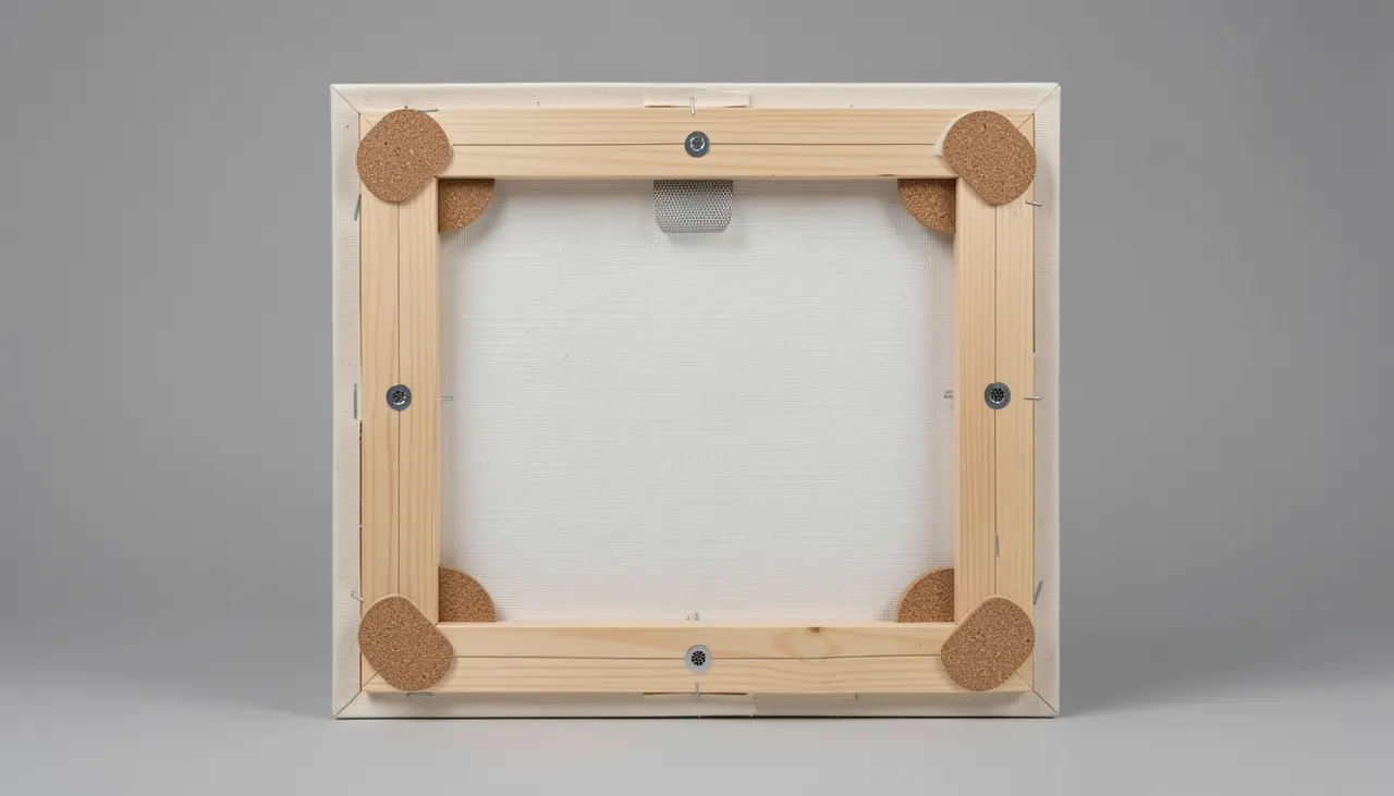 Espacement ventilation dos de châssis Dos de châssis bois avec patins liège espace ventilation 1 cm mur