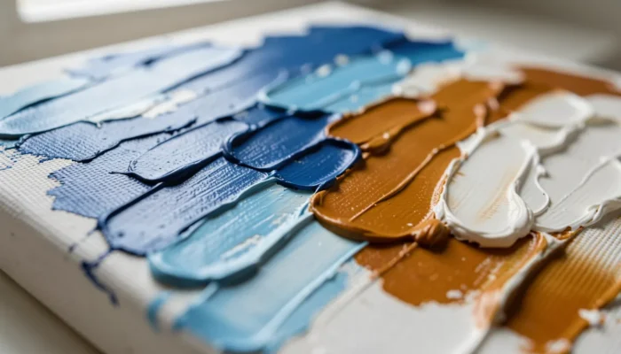 Gros plan sur la texture épaisse d'une peinture abstraite aux couleurs vives