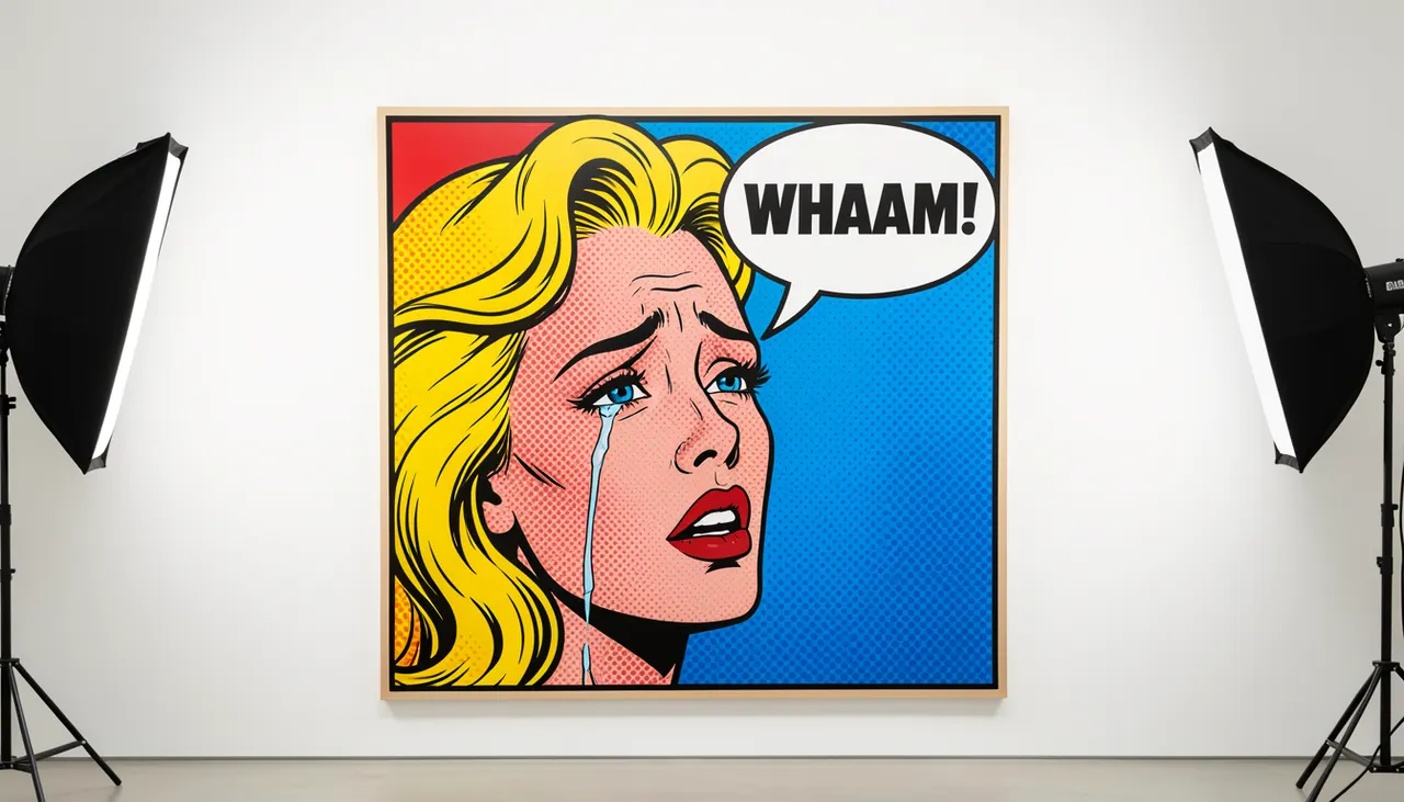 Style Lichtenstein bulle BD et trame Ben-Day Œuvre Pop Art style Lichtenstein avec bulle onomatopée Whaam et trame de points visible