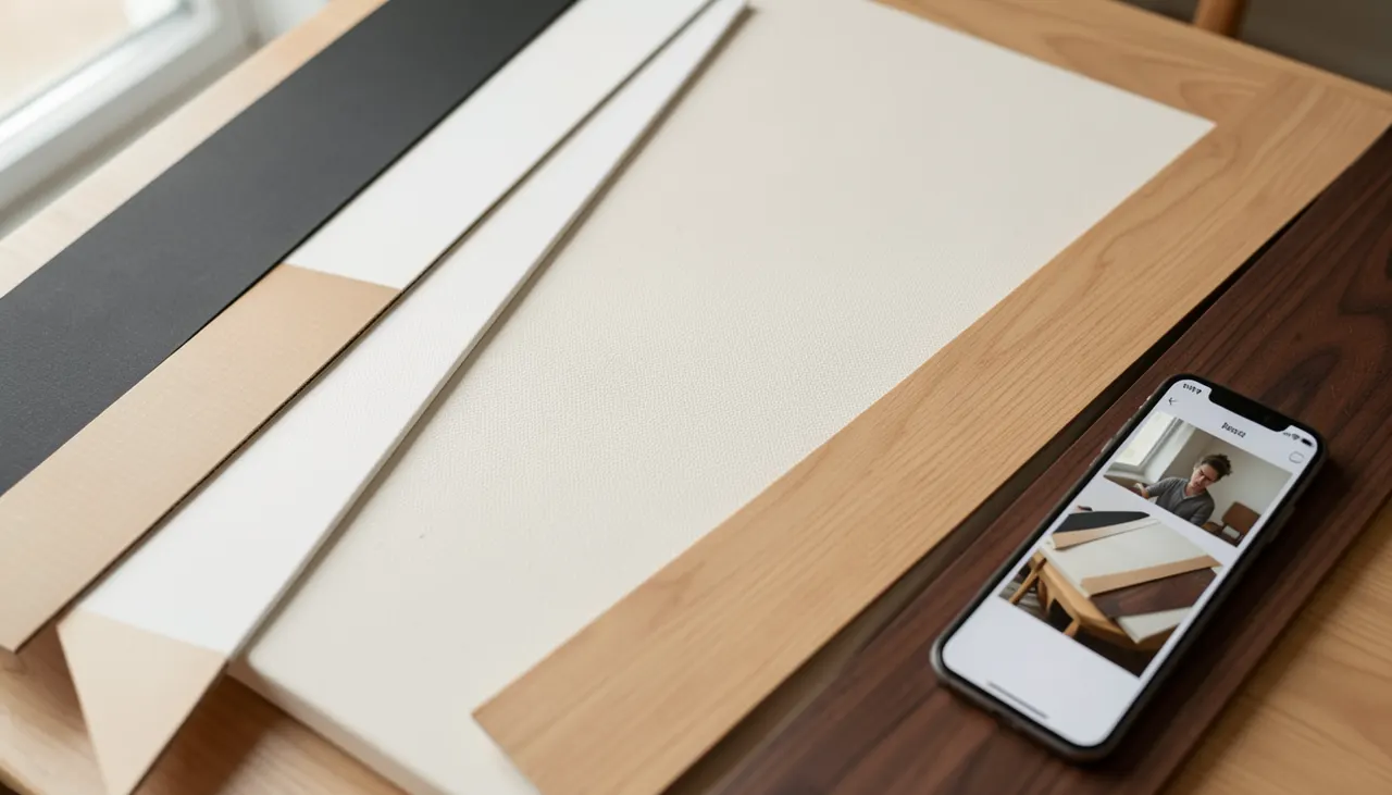 Bandes de carton coloré testées sur toile