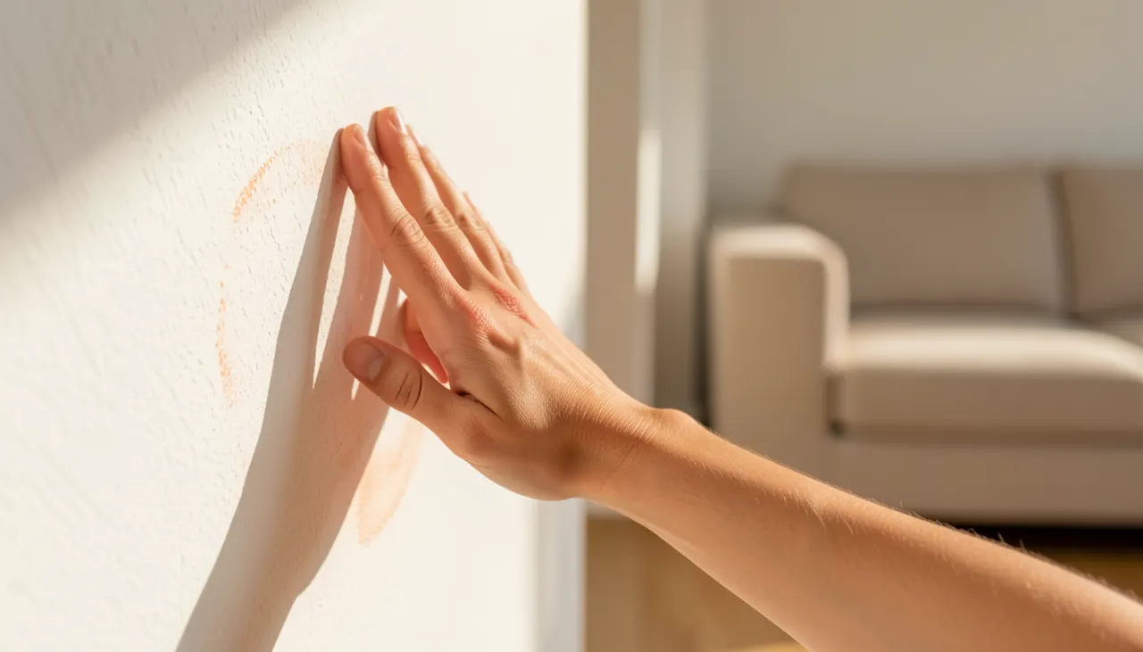 Main tapant un mur pour tester la sonorité