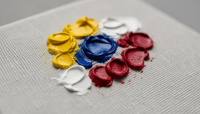 Gros plan sur la texture d'une toile pointilliste montrant les points de couleur pure