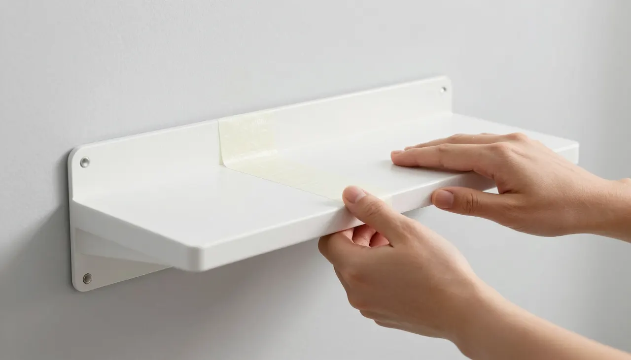 Fixation sans perçage Installation d'une étagère avec adhésif