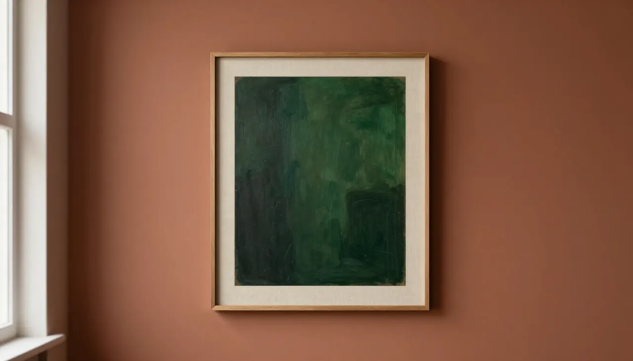 Intégration décorative Œuvre pop surréaliste sur un mur terracotta