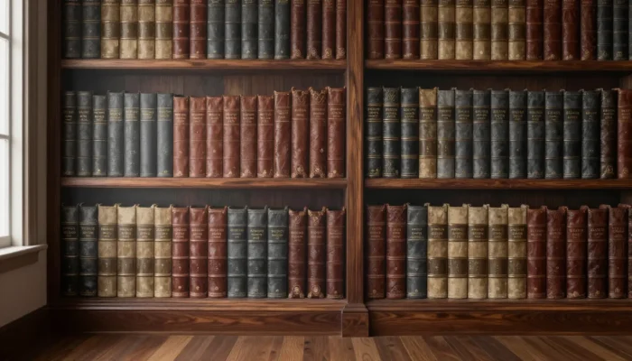 Un salon moderne avec un mur trompe-l'œil bibliothèque