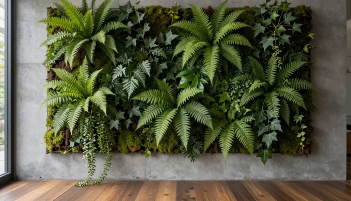Mur végétal luxuriant dans un salon moderne