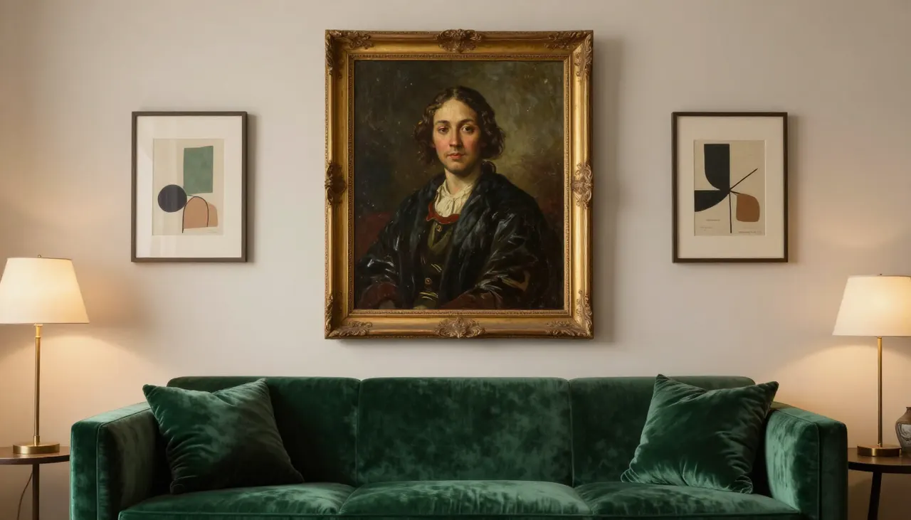 Portrait ancien au-dessus d'un canapé