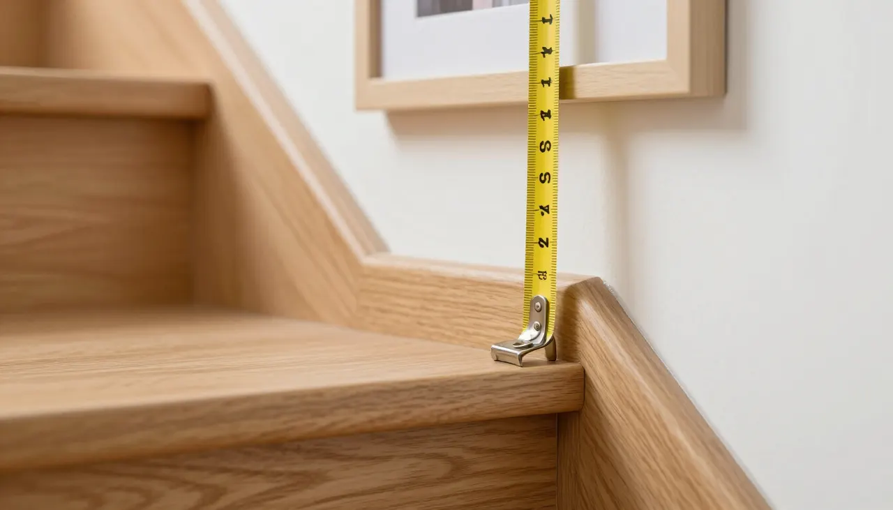 Mètre ruban mesurant 145 cm depuis nez de marche vers centre cadre