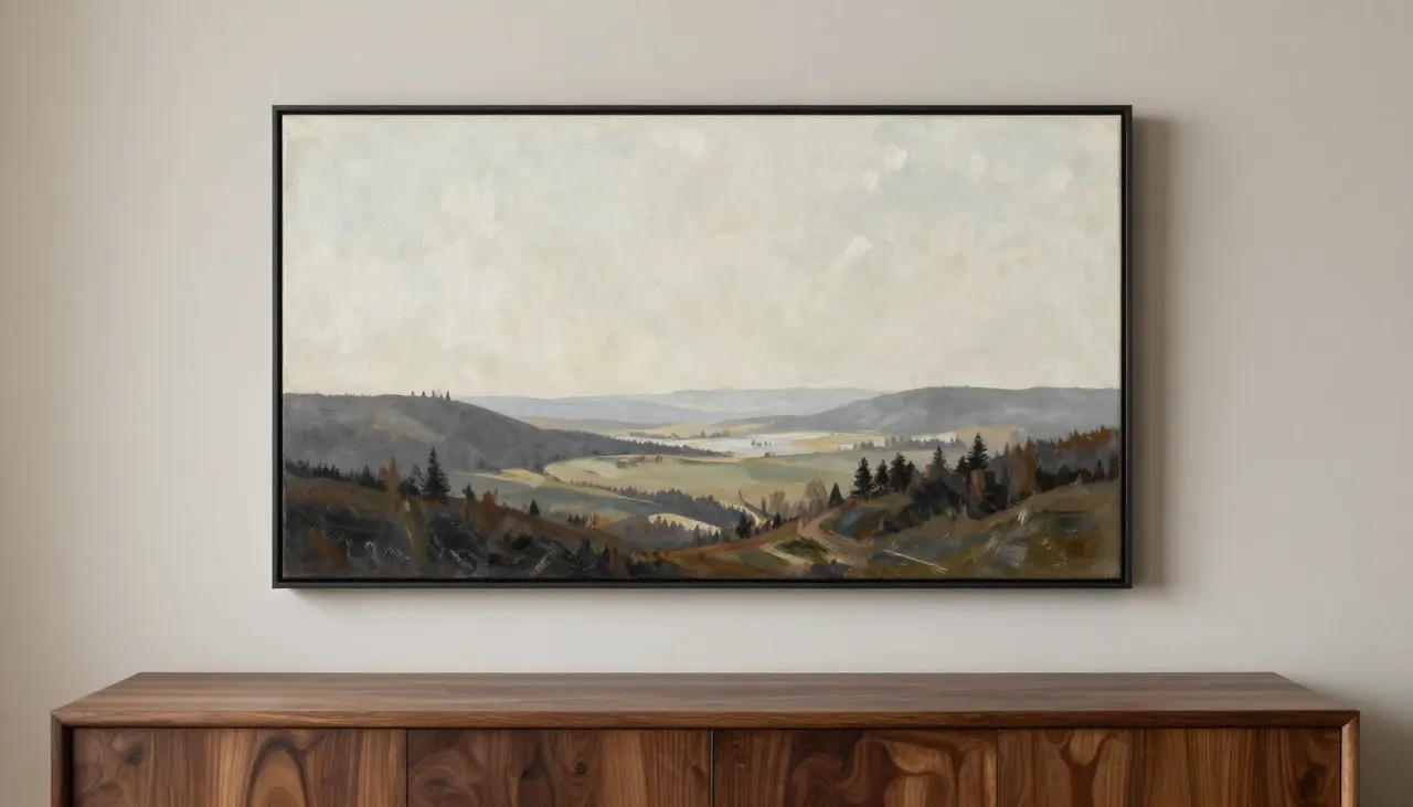 Taille et format Tableau occupant deux tiers d'un buffet en bois